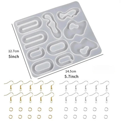 DIY Earrings Epoxy Resin Mold Set Geometric Pendants Necklaces Jewelry Making Silicone Craft Molds With Hooks Art Supplies