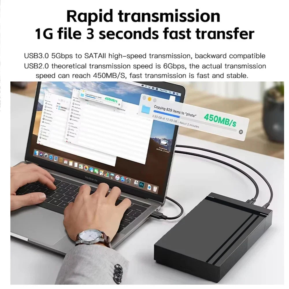 3.5'' HDD Case SATA to USB 3.0 Adapter External Hard Drive Enclosure for 2.5" 3.5" SSD Disk 450Mb/s 10TB HDD Case for PC Laptop