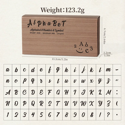 Journal GO 70pcs/set Wooden Rubber Alphabet Letter Number Stamp Set for Card Collage Junk Journal Scrapbooking DIY Standard Seal