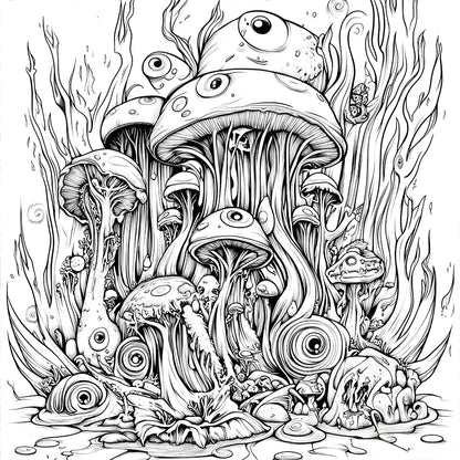 Mushroom World Colouring Book Adult Picture Book Original Design