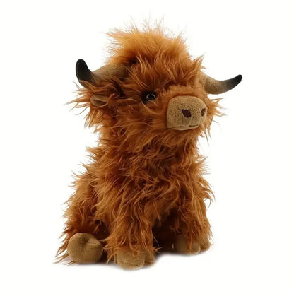 30cm Simulation Kyloe Cream Highland Cow Animal Plush Doll Soft Stuffed Highland Cow Cattlle Plushie Gift for Kids Boys Girls
