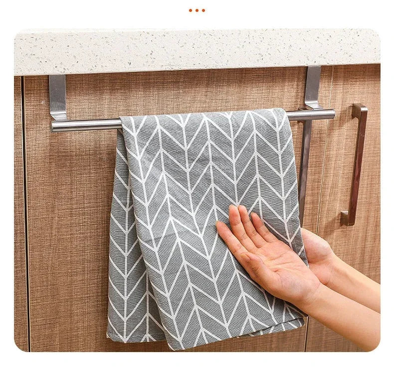 1Pcs Towel Rack Over Door Towel Bar Hanging Holder Stainless Steel Bathroom Kitchen Cabinet White Black Towel Rag Shelf Hanger