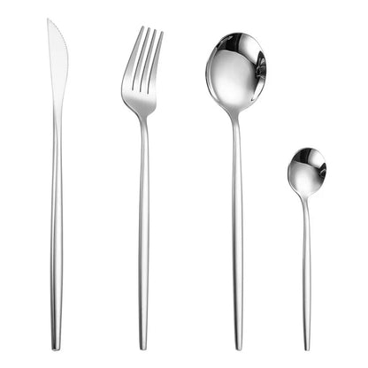 4pcs Gold Flatware Set Tableware Fine Dining Utensil Set Include Knives Forks and Spoons,Circular Fine Handle Kitchen Tools
