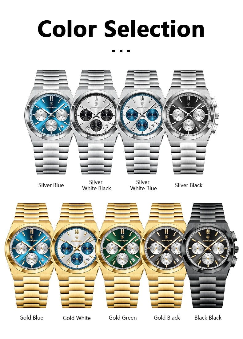 POEDAGAR Fashion Man Watches Chronograph Date Stainless Steel Casual Men Wristwatch Waterproof Luminous Men's Quartz Watch Reloj