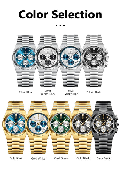 POEDAGAR Fashion Man Watches Chronograph Date Stainless Steel Casual Men Wristwatch Waterproof Luminous Men's Quartz Watch Reloj
