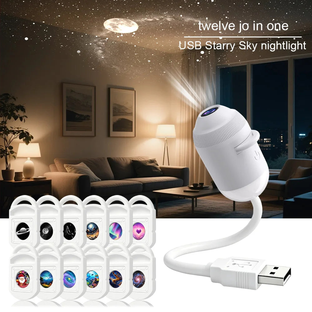 Explosive USB Starry Sky Projection Light for Car Interior, Home, Bedroom, Nightlight, Romantic Galaxy Atmosphere Light