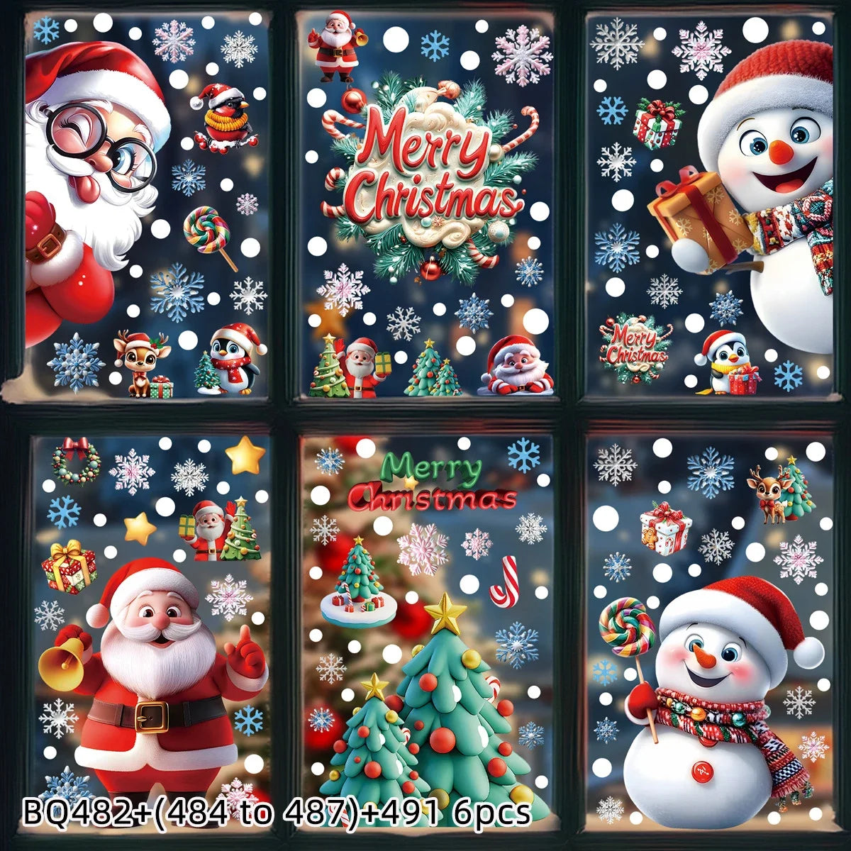 2025 Christmas Static Window Clings - Gingerbread Man Snowman Snowflake & Santa Claus Decals for Xmas Holiday Party Decorations