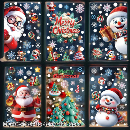 2025 Christmas Static Window Clings - Gingerbread Man Snowman Snowflake & Santa Claus Decals for Xmas Holiday Party Decorations