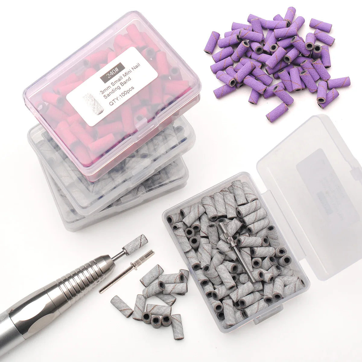 100pcs 3.1mm Mini Sanding Bands Kits Nail Drill Bits Mandrel Sets Electric Manicure Accessories Tool Dead Skin Remover
