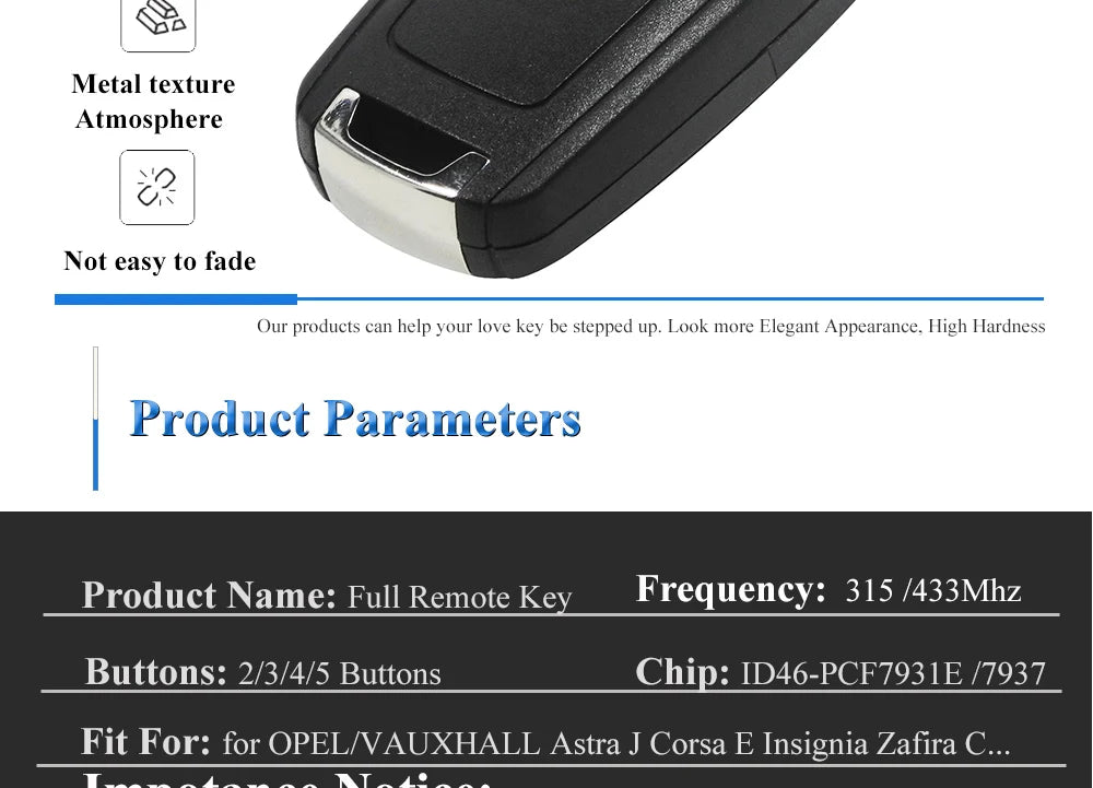 jingyuqin 2/3/4/5 Buttons Car Remote Key DIY for OPEL/VAUXHALL Astra J Corsa E Insignia Zafira C 2009-2016 315 / 433MHz PCF7937E