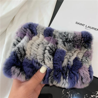Women Handmade Stretch 100% Real Rabbit Fur Scarf Knit Genuine Rex Rabbit Fur Headbands Girls Natural Rabbit Fur Ring Scarves