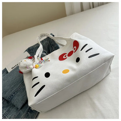 Cute Canvas Bag Hello Kitty Women's Canvas Handbag - Large Cute Cartoon Shoulder Bag Fashion Multi functional Commuter Handbag