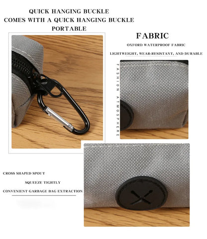 Canvas Dog Poop Bag Holder, Outdoor Pet Waste Bag Dispenser with Carabiner Clip, Animal Waste Collection Pouch