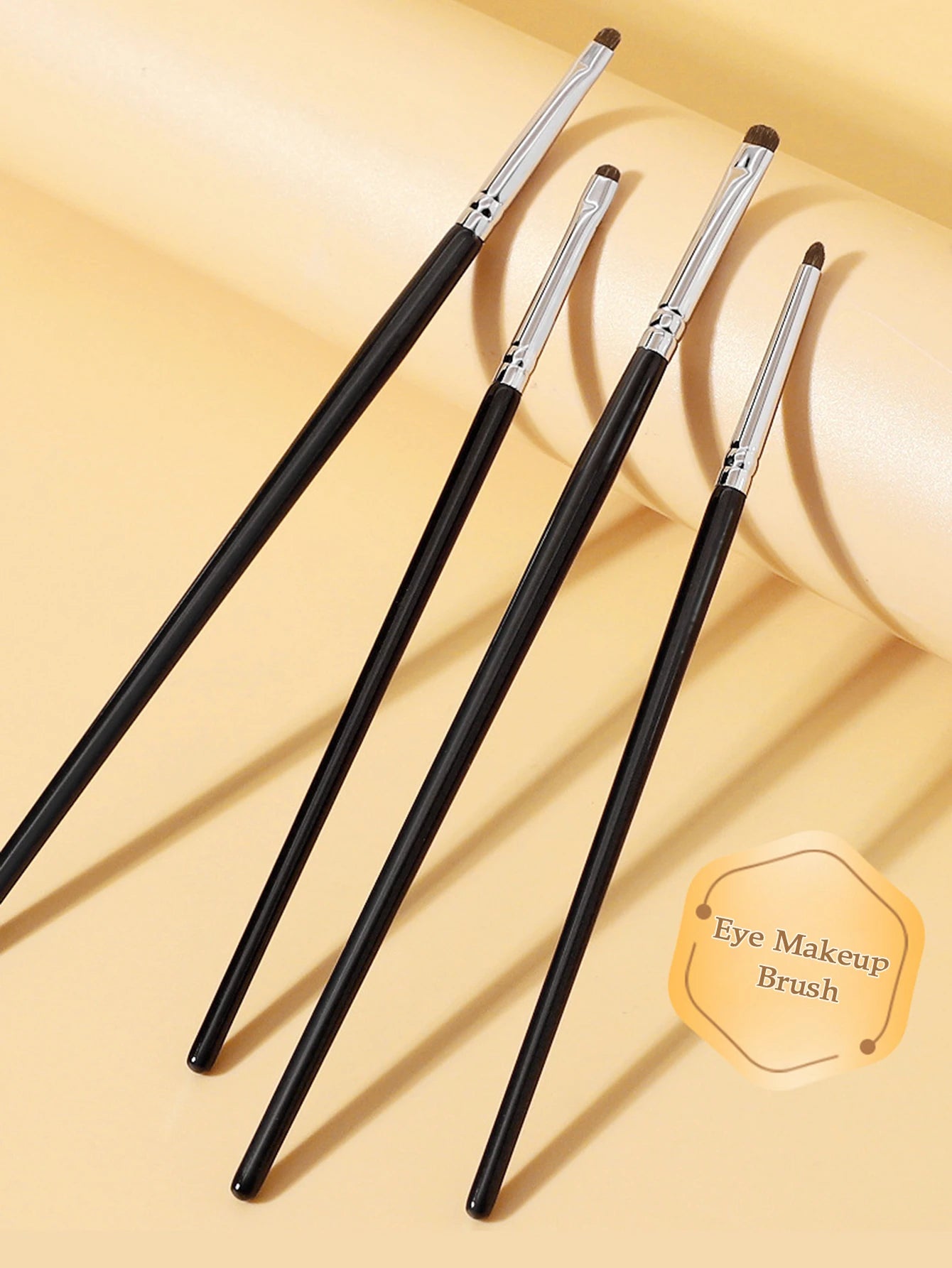 1 Set Of 4 Black Eye Detail Makeup Brushes Pony Hair Precision Eye Shadow Lying Silkworm Brightening Eyeliner Applicator Small