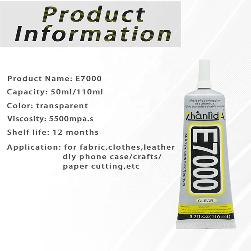 E7000 Glue Clear Contact DIY Cloth Fibre Fabric Adhesive Multipurpose for Wedding Dress Leather Bag Diamond Glass