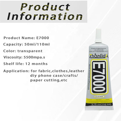 E7000 Glue Clear Contact DIY Cloth Fibre Fabric Adhesive Multipurpose for Wedding Dress Leather Bag Diamond Glass