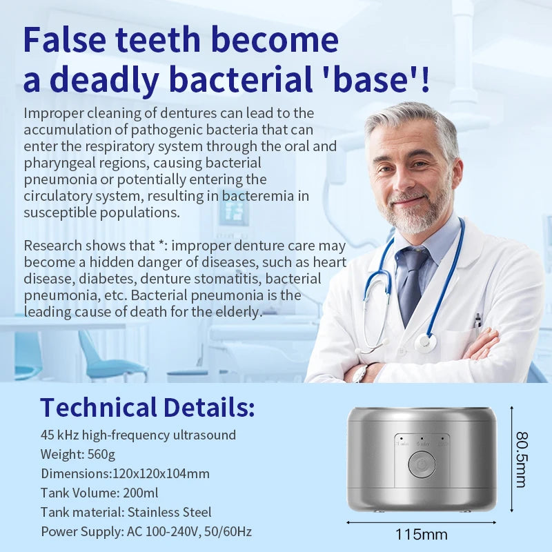 50KHZ Ultrasonic Braces Cleaning Machine USB rechargeable for Dentures Retainer Mouth Guard Aligner, perfect gift