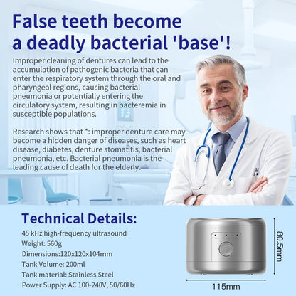 50KHZ Ultrasonic Braces Cleaning Machine USB rechargeable for Dentures Retainer Mouth Guard Aligner, perfect gift