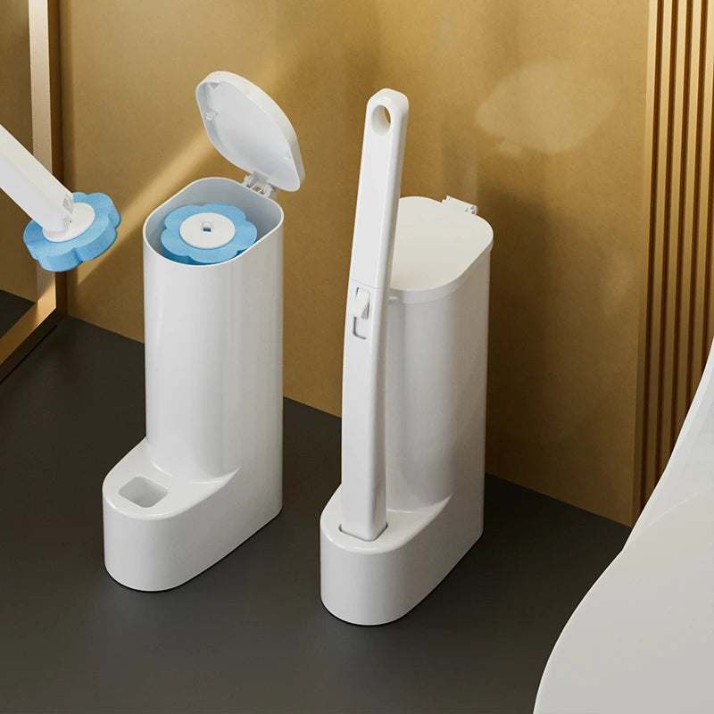 1SET White Disposable Toilet Brush Cleaner With Long Handle With Replaceable Brush Head Cleaning Brush Bathroom Accessories