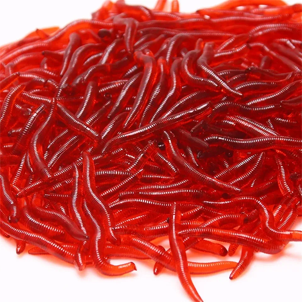 Bionic Red Worm Lure 100pcs 3.5cm Lifelike Silica Gel Fishy Artificial Red Worm Earthworm Bait Submerge Simulation Lure Pesca