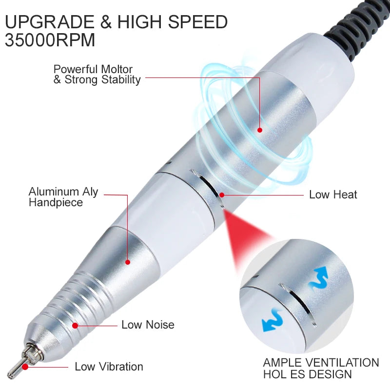 Electric Nail Drill Pen Handle File Polish Grind Machine Handpiece Manicure Pedicure Tool Nail Drill Accessories