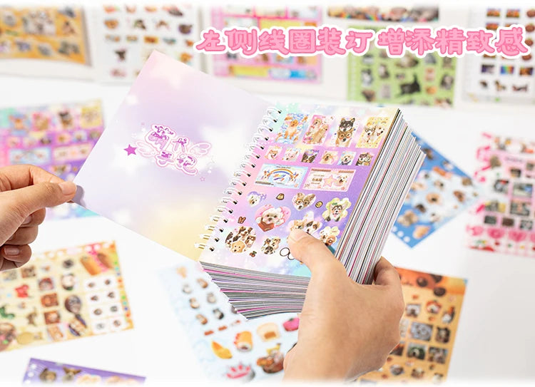 Cute Pets Theme Sticker Book 30 Sheets/Bag with Ring Binding for Scrapbooking DIY Collage Material Background Decoration