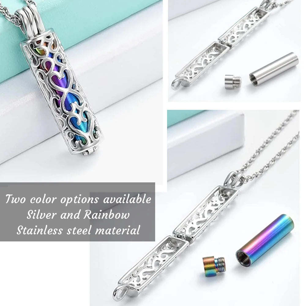 Hollow Cylinder Vial Urn Necklace for Ashes for Women Men Cremation Jewelry Keepsake Memorial Human Pet Ashes Pendant