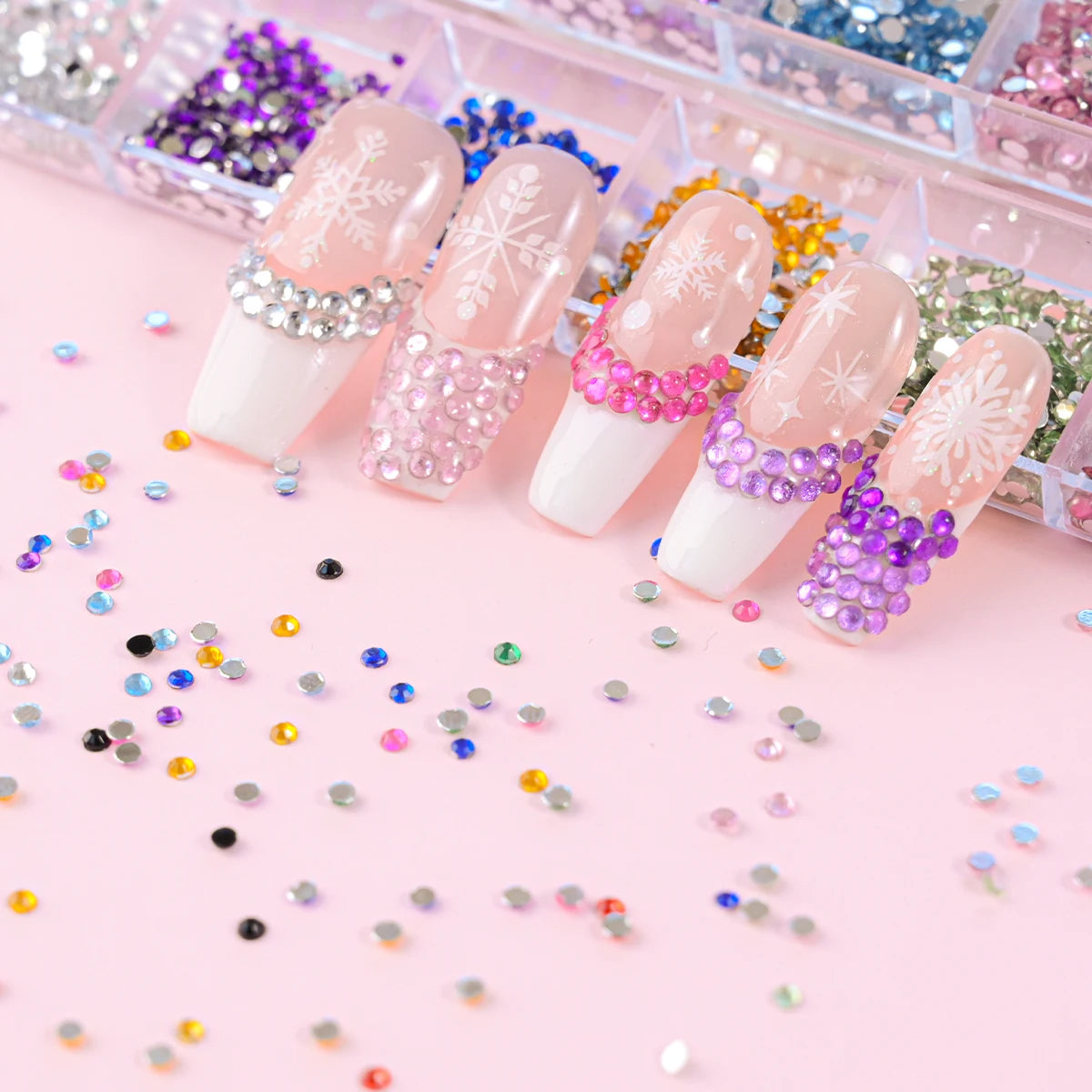 12Grids Mixed Mini Christmas Gems Nail Charms 2mm Luxury Crystal Nail Glitter Rhinestone Red/Green Flatback Christmas Nail Parts