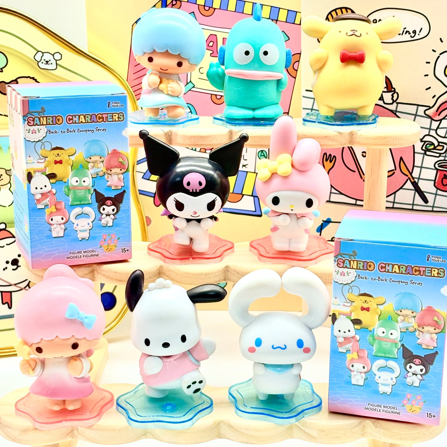 Sanrio Kuromi My melody Hangyodon Cinnamoroll Pompom Purin anime blind box figurine desktop cute ornament gift decoration kawaii