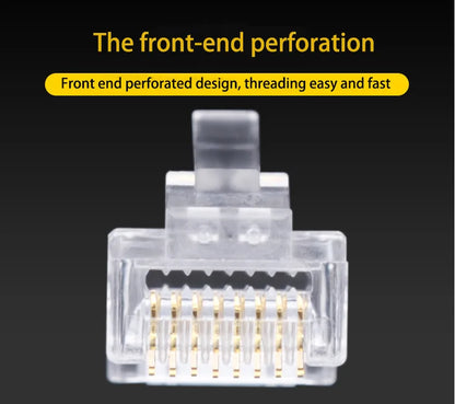 50 PCs RJ45 Connector Cat6 Connector Network Unshielded RJ45 Perforated Crystal Head Network Cable