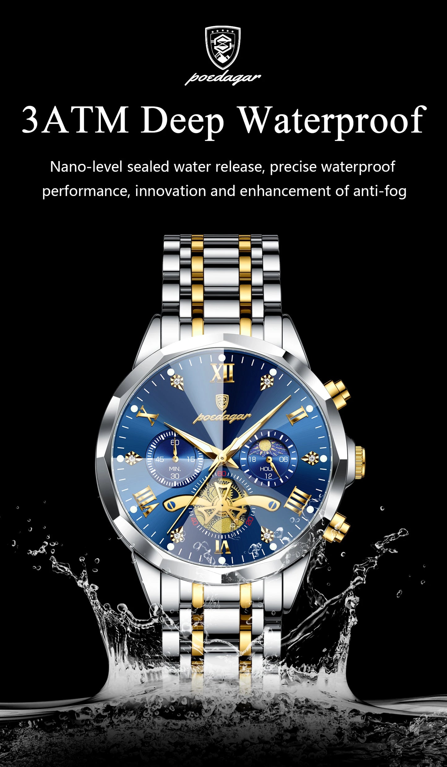 POEDAGAR Luxury Original Men Watch Waterproof Luminous Chronograph Man Wristwatch Stainless Steel Quartz Top Men's Watches Reloj