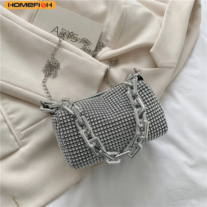 HOMEFISH Allover RhiHOMEFISH nestone Bucket Bag, Glitter Chain Prom Purse, Women's Mini Crossbody Bag