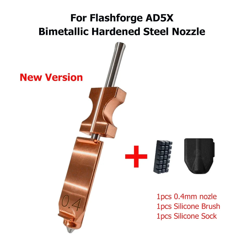 Flash Forge Ad5x Accessories Bimetallic Nozzle AD5X New Upgraded Hardened Steel Hotend Nozzles 0.2/0.4/0.6/0.8 3D Printer Parts