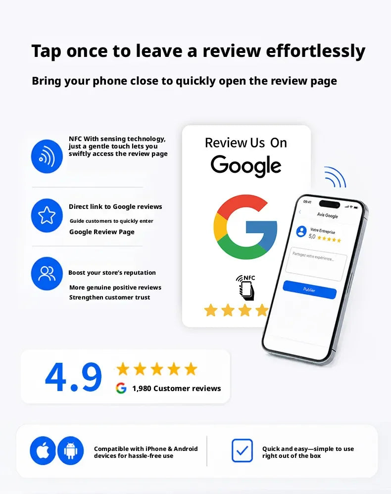 100Pcs Black Premium Wear‑Resistant Matte Finish Reusable Google Review Tap NFC Card Programmable NFC Tap Card User‑Friendly
