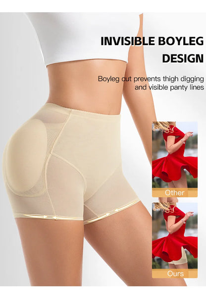 Women 4-Pad Butt Lifter Panties High Waist Tummy Control Shapewear Hip Enhancer Mesh Briefs Belly Slimming Body Shaper Shorts