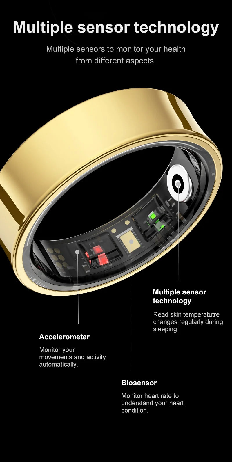 R09 Smart Ring Men Women with Charging Case,Heart Rate Blood Oxygen,Skin Temperature Monitor,5ATM Waterproof For Android iOS