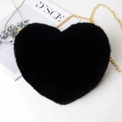 Love Bag New Valentine's Day Chain Plush Heart shaped Bag Female Diagonal Cross Bag Peach Heart shaped Love Small Bag Female