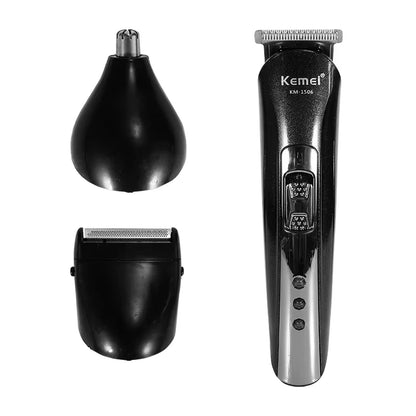 Kemei KM-1506 3 in 1 Electric Hair Clipper USB Charging Shaver Rechargeable Nose Hair Trimmer Professional Shaving Machine