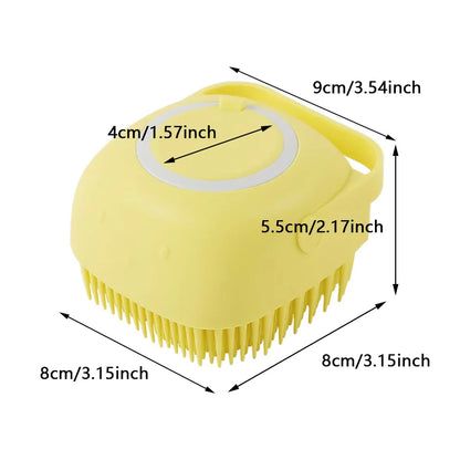 Dog Bathing Brush Pet Massage Brush Shampoo Dispenser Soft Silicone Brush Rubber Bristle for Dogs and Cats Shower Grooming Tool