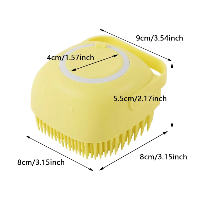 Dog Bathing Brush Pet Massage Brush Shampoo Dispenser Soft Silicone Brush Rubber Bristle for Dogs and Cats Shower Grooming Tool