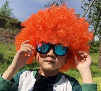 Afro Curly Clown Wigs Funny Cheerleading Wig Clown Props Football Fans Wavy Synthetic Wigs for Performance Halloween Cosplay