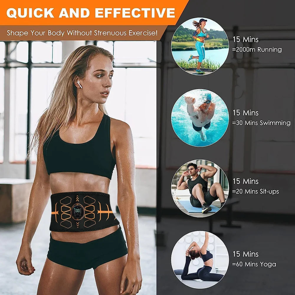 Muscle Toner Smart Abdominal Toning Belt EMS Muscle Stimulator Ab Trainer USB Charge Body Massager Weight Loss Fitness Equipment