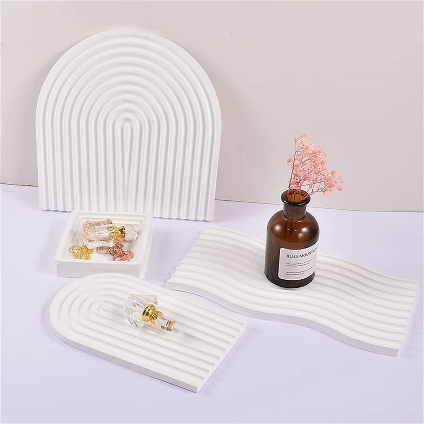 Geometric Tray Resin Mold Epoxy Resin Wave Shaped Silicone Molds for Cup Mat Holder DIY Home Decor Gypsum Ornaments Making Mould