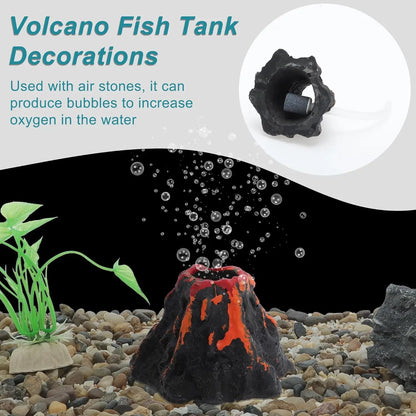Aquarium Decoration Set Resin Submarine & Volcano Air Bubbler Fish Tank Ornaments Landscape Accessories for Betta Shrimp Decor