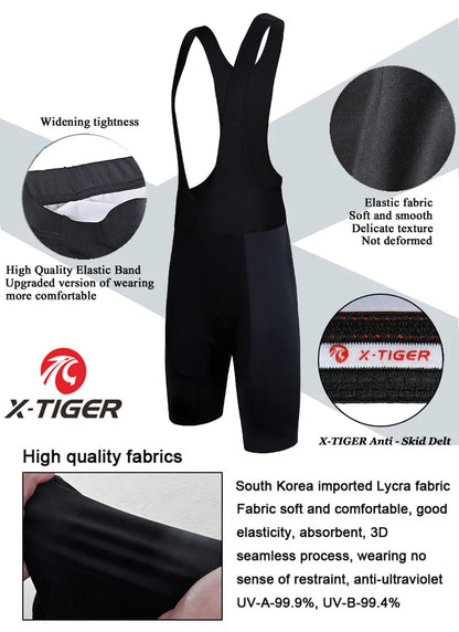 X-TIGER Cycling Bibs Shorts Bike Tights Triathlon 5D Gel Padded Pro Lycra Bicycle Shorts Breathable Man Mountain Biking Shorts