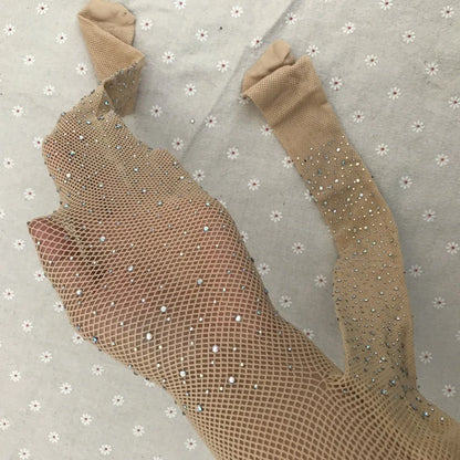 Child Fish Net Rhinestone Stretchy Tight Performance Costume Fishnet Legging Princess Baby Girls Shining Diamonds Mesh Pantyhose