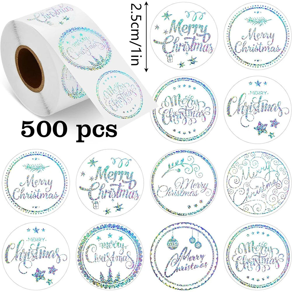 500pcs/Roll Golden Snowflake Christmas Stickers Transparent Self-Adhesive Decoration Holiday DIY Crafts Scrapbooking Supplies