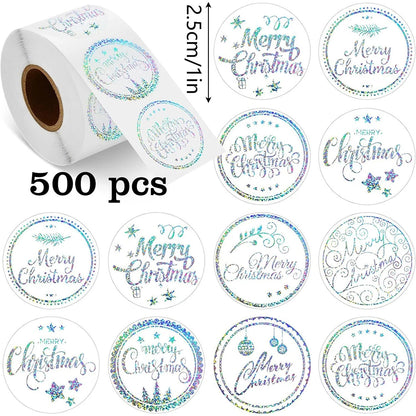 500pcs/Roll Golden Snowflake Christmas Stickers Transparent Self-Adhesive Decoration Holiday DIY Crafts Scrapbooking Supplies