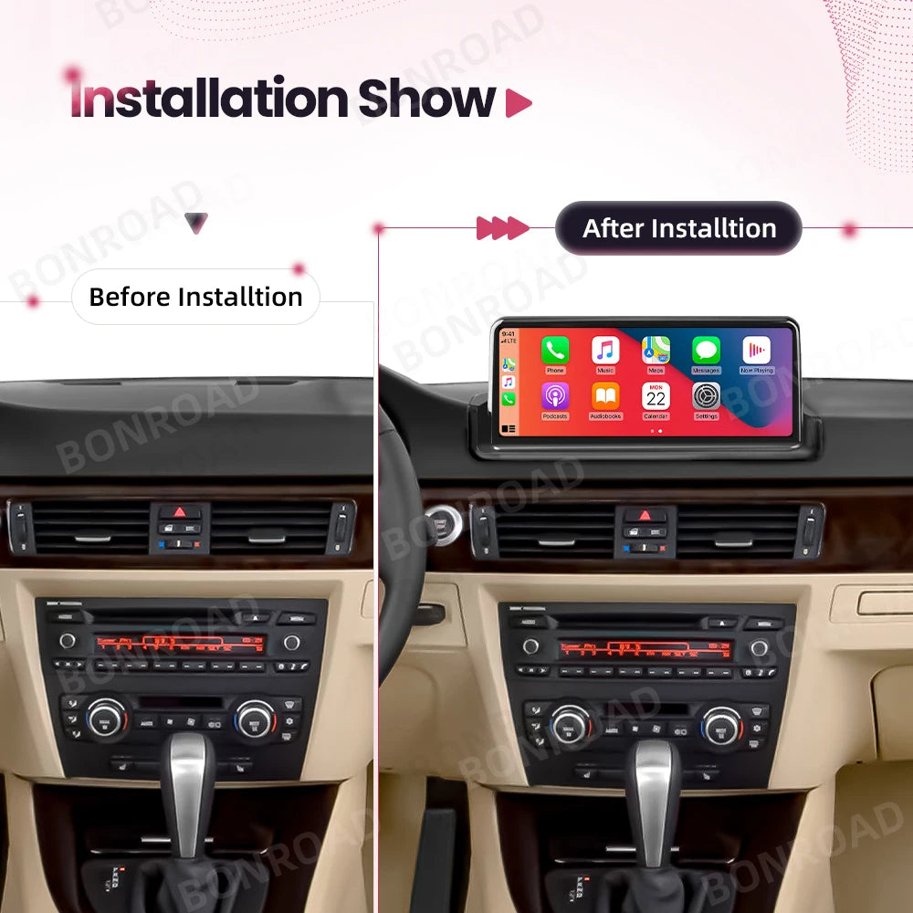 BONROAD Wireless Carplay Android auto Multimedia Player Car Radio For BMW 3 Series E90 E91 E92 E93 Touch Screen With Bluetooth