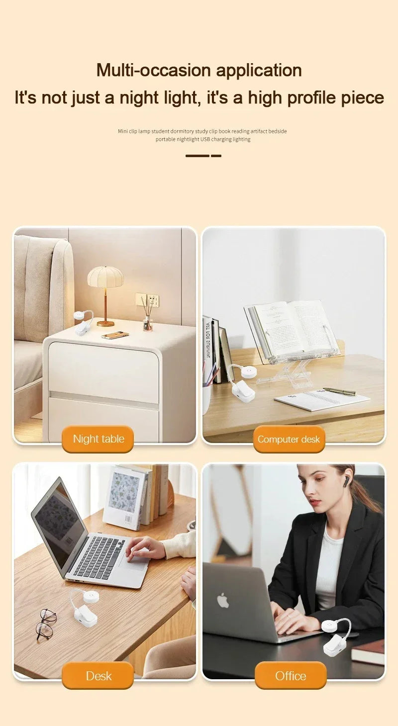 Mini Clip Book Lamp LED Table Lamp Eye Protection 3 Colors Battery Powered Night Light Portable Bedside Student Reading Lamp